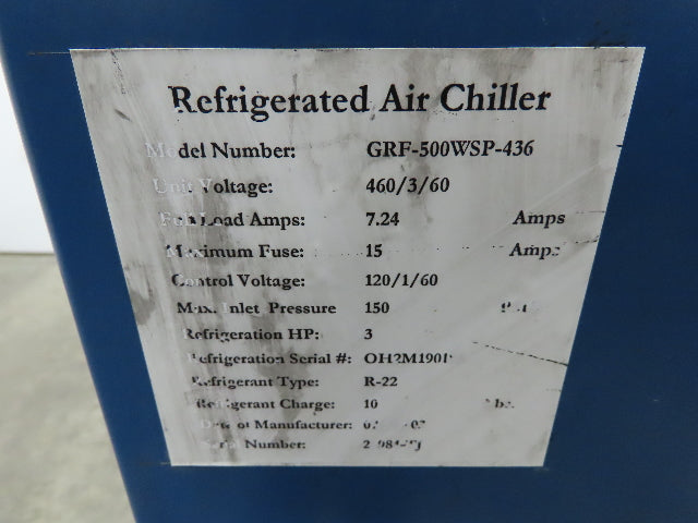 Thermal Precision GRF-500WSP-436 Refrigerated Air Chiller 500 SCFM 460v 3ph