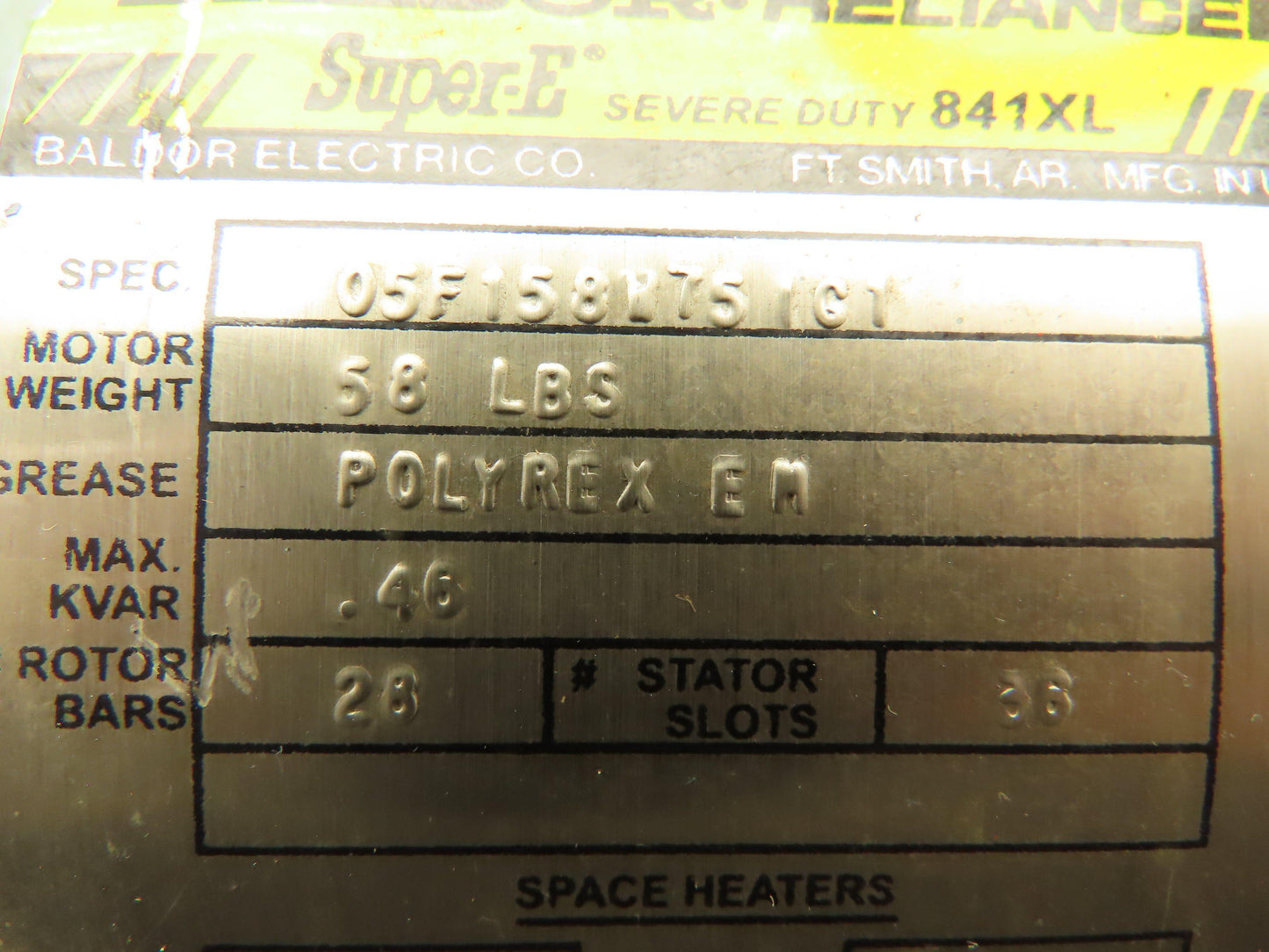 Baldor Reliance 05F158W751G1 Electric Motor 1 HP 3 Ph 460V 1765 RPM 143TC TENV