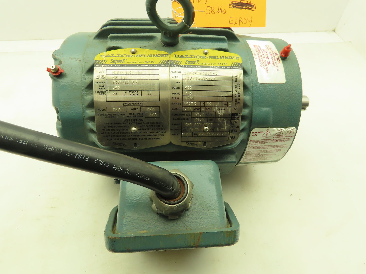 Baldor Reliance 05F158W751G1 Electric Motor 1 HP 3 Ph 460V 1765 RPM 143TC TENV