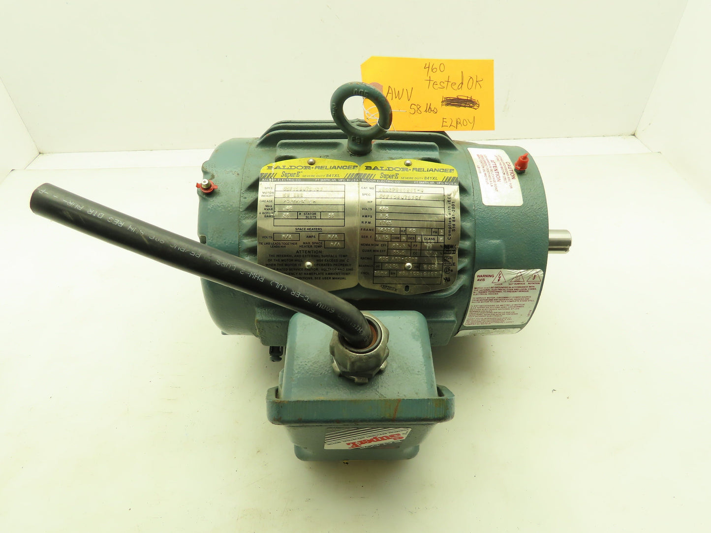Baldor Reliance 05F158W751G1 Electric Motor 1 HP 3 Ph 460V 1765 RPM 143TC TENV
