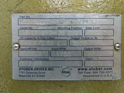 Stober K302WG0350MR160/140LL Helical Gear Reducer 34:1 Ratio 1 1/4" Hollow 2.6Hp