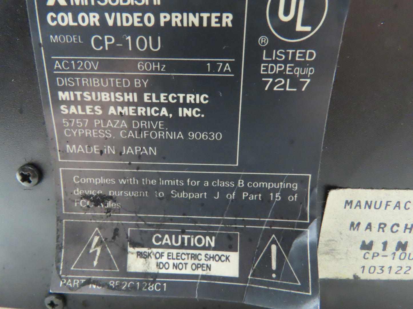 Mitsubishi CP-10U Video Printer Color Remote
