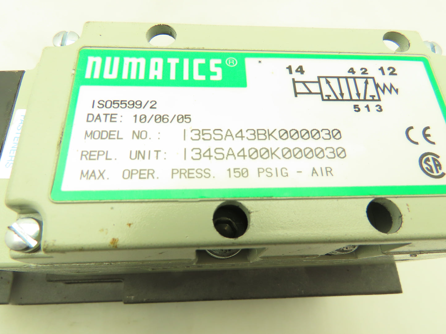 Numatics I35SA43BK000030 Pneumatic Air Valve Directional Control 150PSIG 120VAC