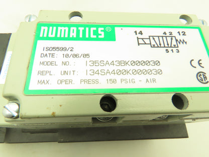 Numatics I35SA43BK000030 Pneumatic Air Valve Directional Control 150PSIG 120VAC
