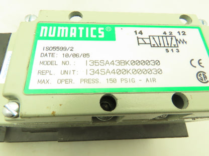 Numatics I35SA43BK000030 Pneumatic Air Valve Directional Control 150PSIG 120VAC