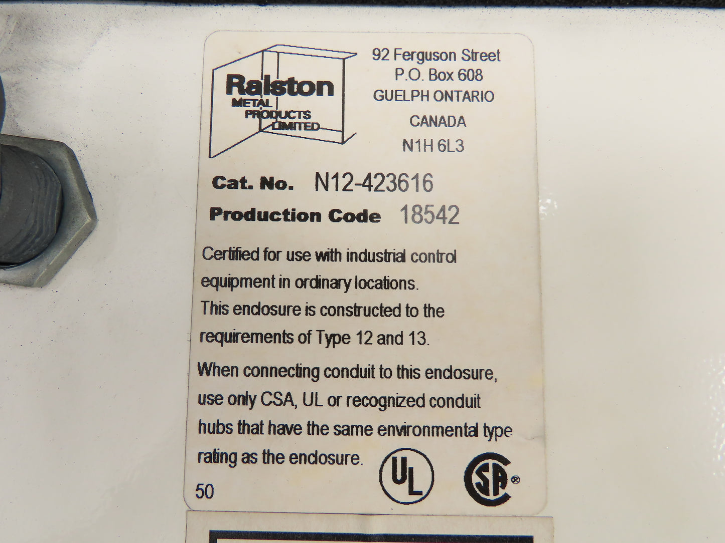 Ralston N12-423616 Electrical Enclosure NEMA 12 42x36x16" Back Panel Hinged Door