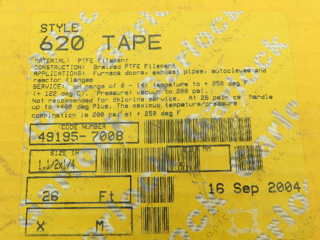 Garlock 620 Packing Tape 1-1/2 x 1/4" Filament Tape Pump Gasket 15'