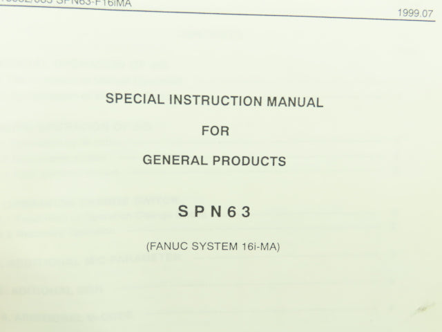 Niigata SPN63 CNC Machine Manual Fanuc 16i-MA  (1998-99)