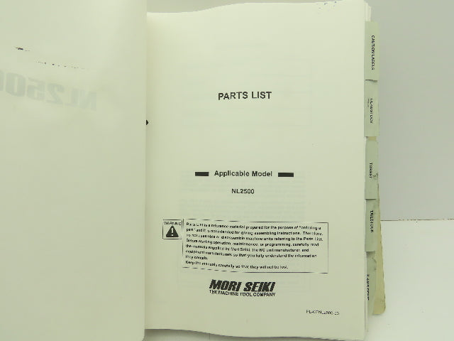 Mori Seiki NL2500 CNC Lathe Parts List Manual  (2004)