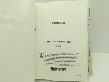 Mori Seiki NL2500 CNC Lathe Parts List Manual  (2004)