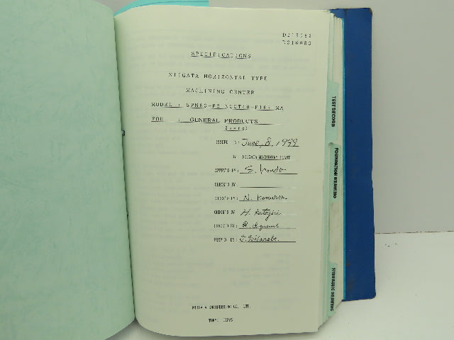 Niigata SPN63 CNC Machine Test Record Spec Sheet Manual  (1999)