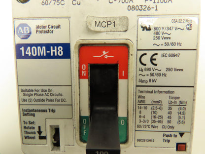 Allen Bradley 140M-H8P-D10 Motor Circuit Protector Breaker 100 A 600V 3 Pole