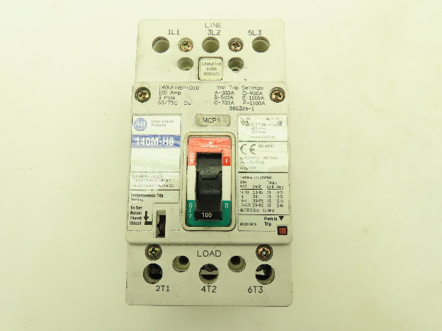 Allen Bradley 140M-H8P-D10 Motor Circuit Protector Breaker 100 A 600V 3 Pole