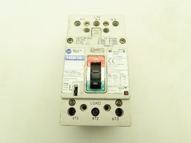 Allen Bradley 140M-H8P-D10 Motor Circuit Protector Breaker 100 A 600V 3 Pole