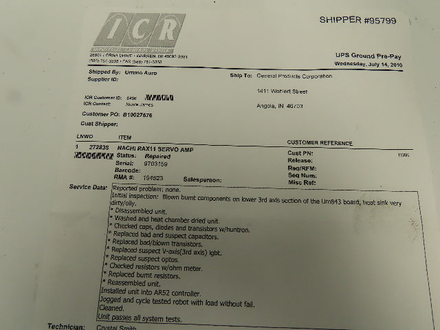 Nachi RAX11 Servo Controller Amplifier Drive SA Series ICR Repaired