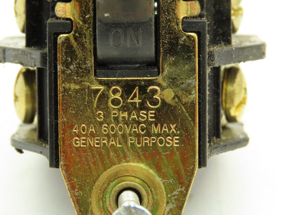 P&S 7843 Manual Motor Control Switch On/Off 40A 3-Pole 3Ph 120-600V Lot of 2