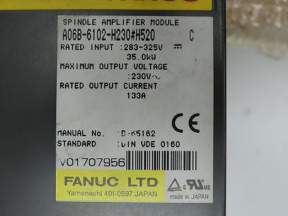 Fanuc A06B-6102-H230#H520-R Spindle Amplifier Module Drive Servo Controller 230V