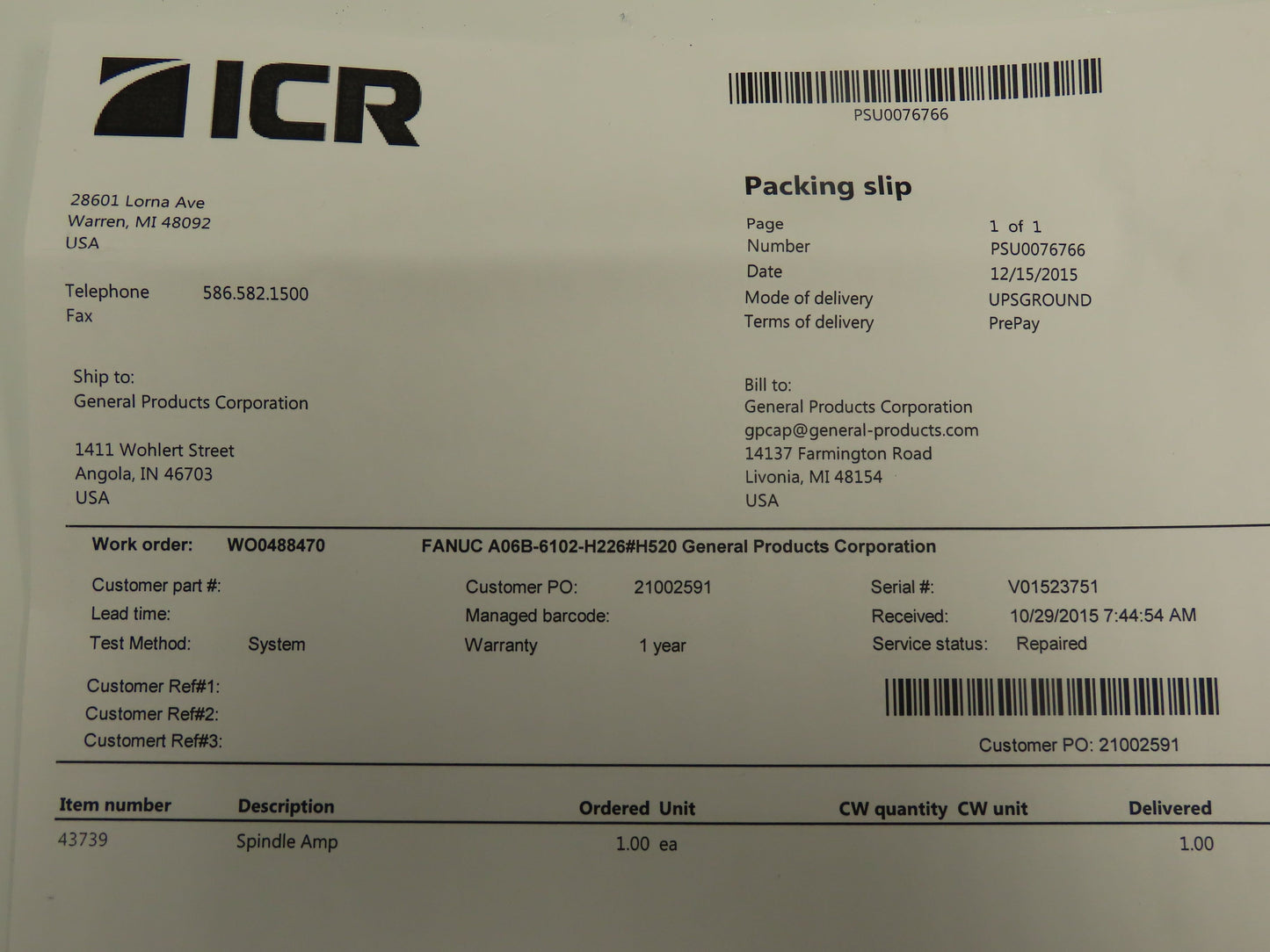 Fanuc A06B-6102-H226#520 Spindle Amplifier Module Servo Drive 29.9KW 230VAC ICR