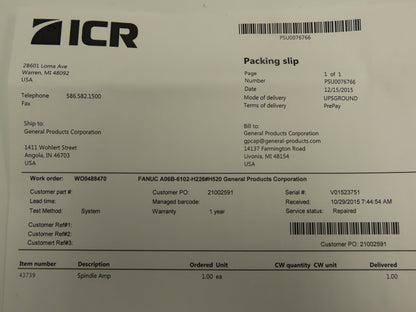 Fanuc A06B-6102-H226#520 Spindle Amplifier Module Servo Drive 29.9KW 230VAC ICR