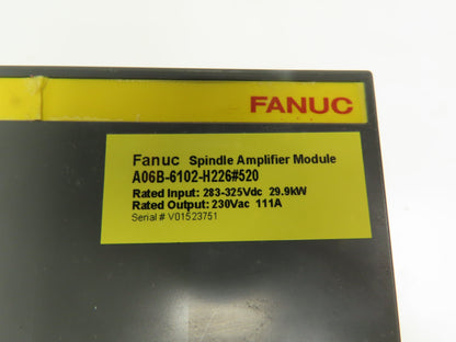 Fanuc A06B-6102-H226#520 Spindle Amplifier Module Servo Drive 29.9KW 230VAC ICR