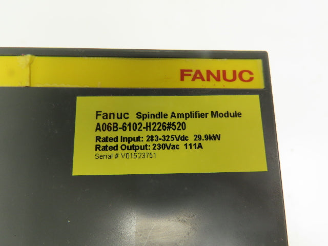 Fanuc A06B-6102-H226#520 Spindle Amplifier Module Servo Drive 29.9KW 230VAC ICR