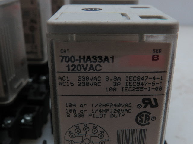 Allen Bradley 700-HA33A1 Series B Relay 10A 120VAC w/ Base  700-HN126  Lot of 11