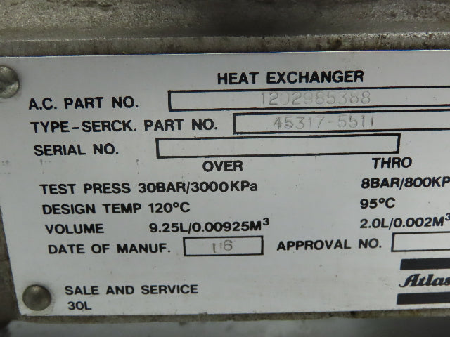 Atlas Copco 1202985388 Tube Heat Exchanger, Oil Cooler 45317-5511