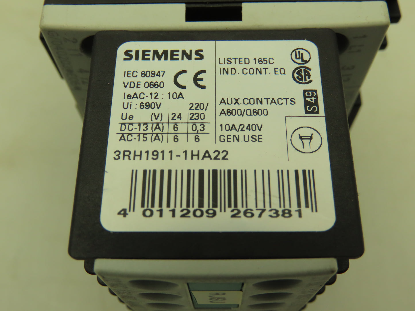 Siemens 3RA1315-8XB30-1AK6 Reversing Motor Starter Contactor 3P 20A 600V 120V