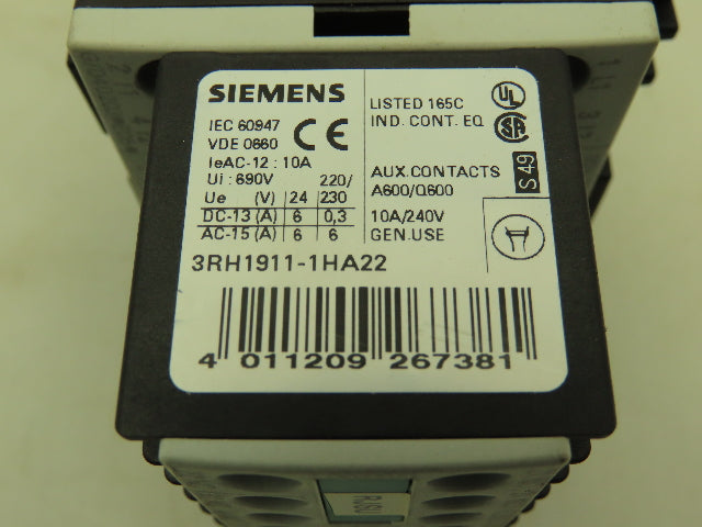 Siemens 3RA1315-8XB30-1AK6 Reversing Motor Starter Contactor 3P 20A 600V 120V