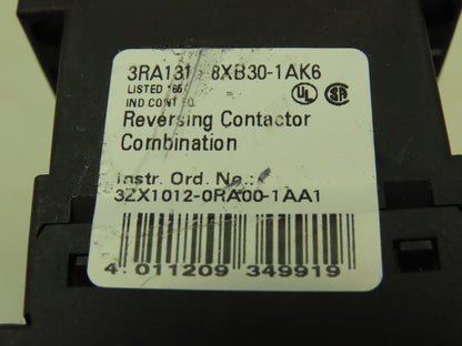 Siemens 3RA1315-8XB30-1AK6 Reversing Motor Starter Contactor 3P 20A 600V 120V