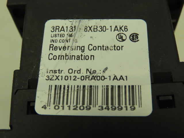 Siemens 3RA1315-8XB30-1AK6 Reversing Motor Starter Contactor 3P 20A 600V 120V