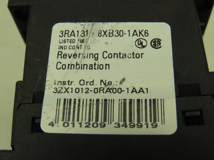 Siemens 3RA1315-8XB30-1AK6 Reversing Motor Starter Contactor 3P 20A 600V 120V