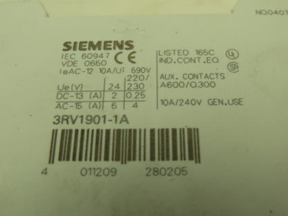 Siemens 3RV10111BA10 Manual Starter Auxiliary 3P 600V 1.4-2 Amp Lot of 7
