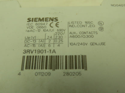 Siemens 3RV10111BA10 Manual Starter Auxiliary 3P 600V 1.4-2 Amp Lot of 7