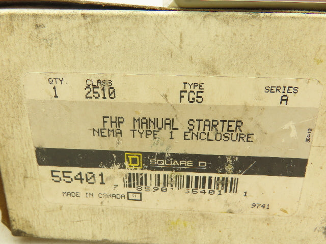 Square D 2510FG5 FHP Manual Starter Switch 2P 115/277VAC NEMA 1  Lot of 4