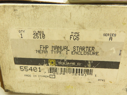 Square D 2510FG5 FHP Manual Starter Switch 2P 115/277VAC NEMA 1  Lot of 4