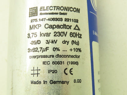 Electronicon EASI EasiLiner EL2080 MKP Capacitor Coupling Reactor 3.8 KVAR 230V
