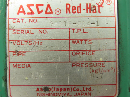 Asco WP116-204-1 Pneumatic Brass Solenoid Valve 1/4" NPT 110V