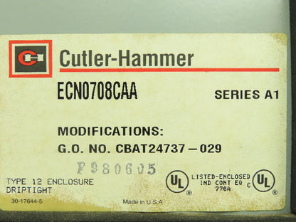 Cutler Hammer ECN0708CAA Pushbutton Motor Control Station Enclosure Box 12x12x6"