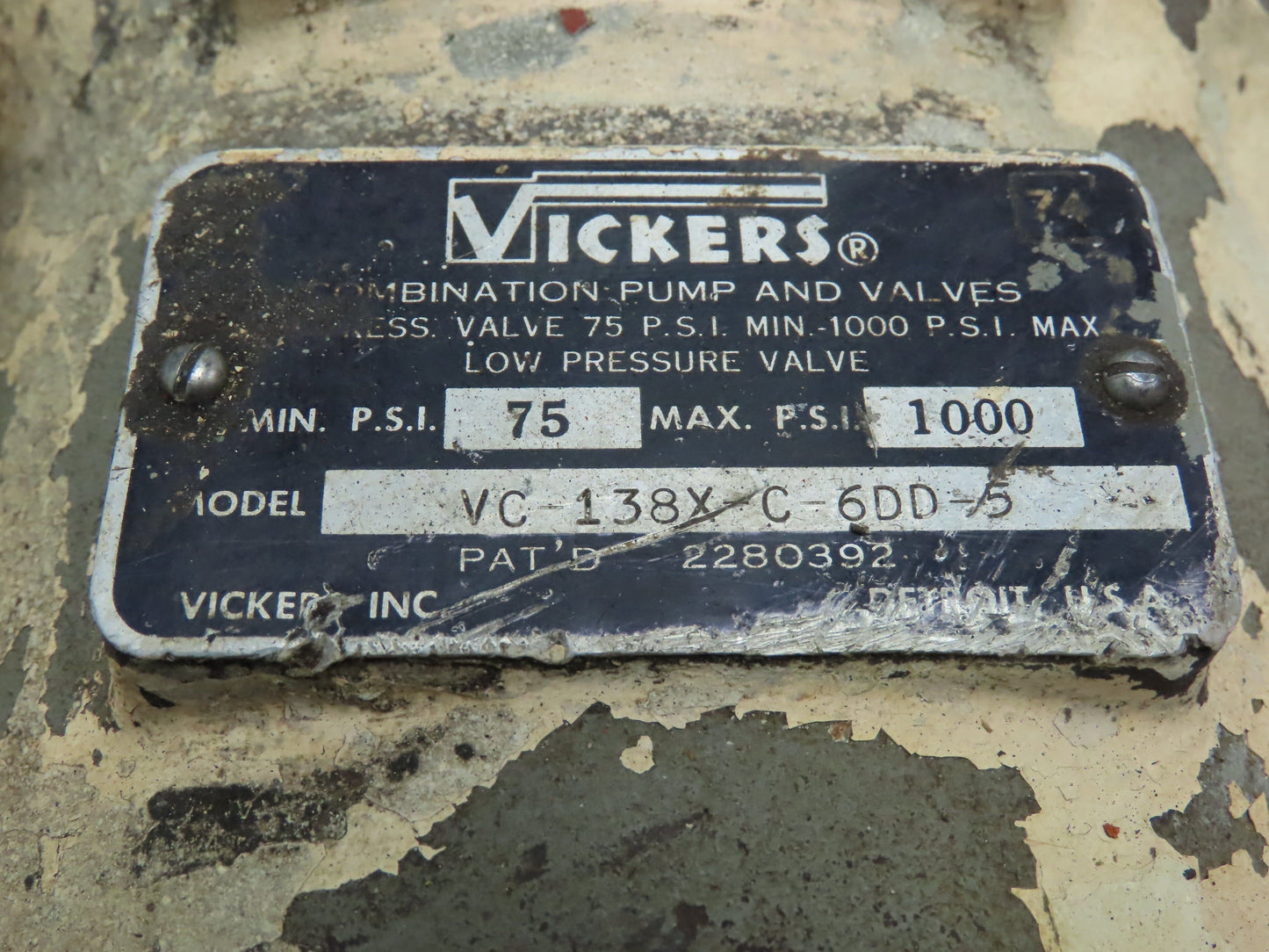 Vickers VC-138X-C-6DD-5 Hydraulic Combination Pump & Valves 75-1000 PSI 2" Inlet