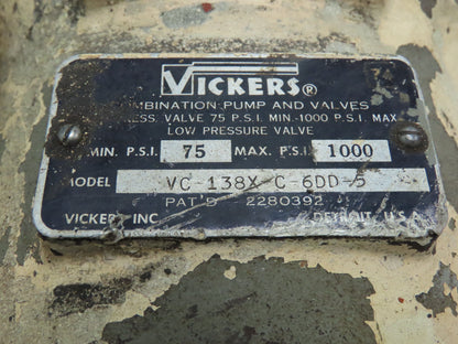 Vickers VC-138X-C-6DD-5 Hydraulic Combination Pump & Valves 75-1000 PSI 2" Inlet