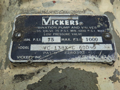 Vickers VC-138X-C-6DD-5 Hydraulic Combination Pump & Valves 75-1000 PSI 2" Inlet