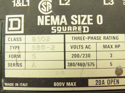 Square D 8502SB02 Motor Starter Contactor Size 0 120V Ser A 120V Coil Lot of 4