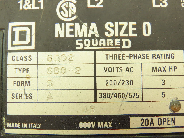 Square D 8502SB02 Motor Starter Contactor Size 0 120V Ser A 120V Coil Lot of 4