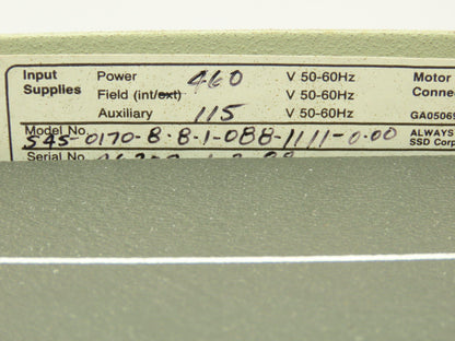 SSD 54501708810881111000 Motor Speed Control VFD 460V 3 Phase Armature 17A