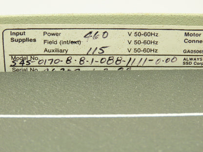SSD 54501708810881111000 Motor Speed Control VFD 460V 3 Phase Armature 17A