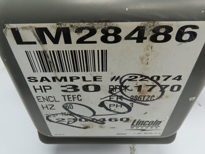 Lincoln Electric Motor 9K22074L 30 HP 230/460V 1770 RPM TEFC Dual Shaft 286TCZ