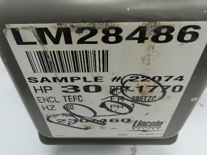 Lincoln Electric Motor 9K22074L 30 HP 230/460V 1770 RPM TEFC Dual Shaft 286TCZ