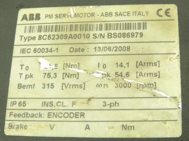 ABB 8C52309A0010 PM Servo Motor Permanent Magnet Heidenhain Encoder