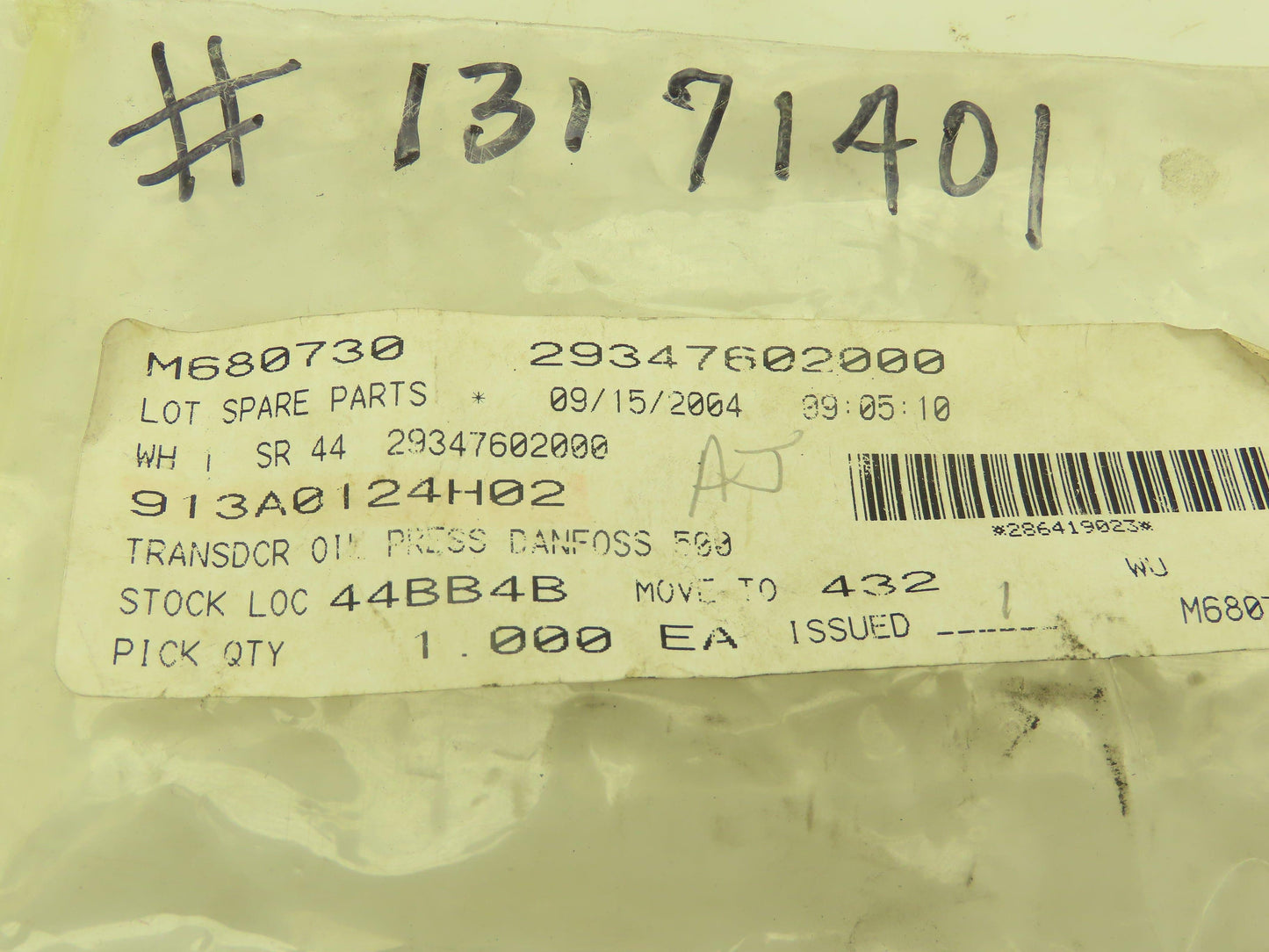 York Frick 913A0124H02 Pressure Sensor 0-500 PSI 9-30VDC 1/4" NPT